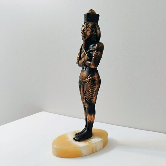 Egyptian Pharaoh Sculpture, Bronze Vintage Figurine, Art Statue on Marble Base - Picture 8 of 8